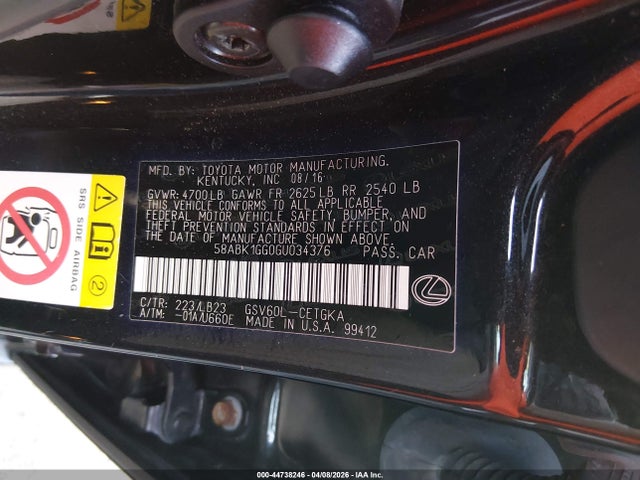 2016 LEXUS ES 350 58ABK1GG0GU034376 Photo 8