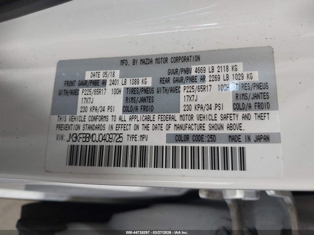 Aukcja sprzedaży 2018 Mazda Cx-5 Sport, vin: JM3KFBBM0J0409725, numer aukcji: 44738297