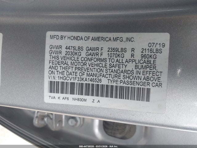 1HGCV1F33KA146526 Honda Accord Sport
