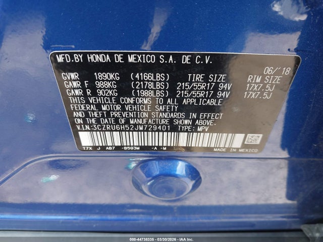 3CZRU6H52JM729401 Honda HR-V EX