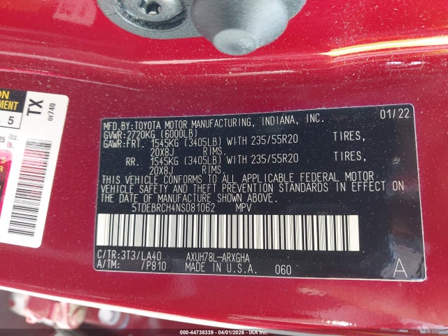 2022 TOYOTA HIGHLANDER 5TDEBRCH4NS081062 Photo 8