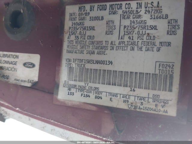1990 FORD F150 1FTDF15H3LNA00134 Photo 8