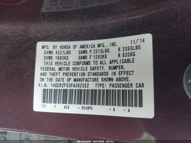 Honda Accord Sport 2015 1HGCR2F50FA062052 Image 9