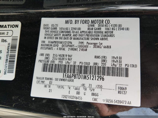 Ford Mustang Ecoboost Fastback 2021 1FA6P8TD1M5121296 Image 9