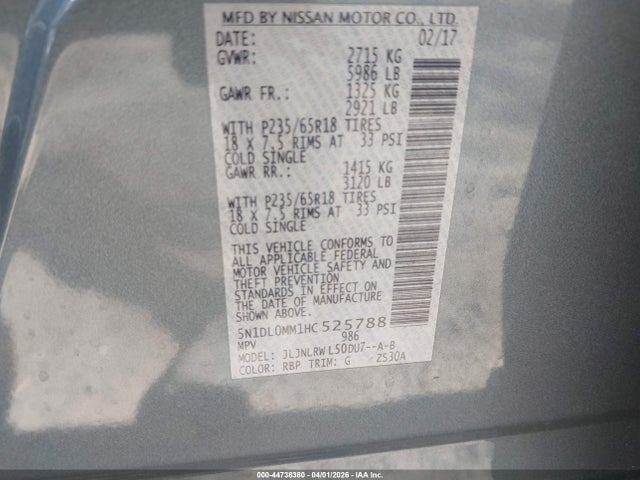 Aukcja sprzedaży 2017 Infiniti Qx60, vin: 5N1DL0MM1HC525788, numer aukcji: 44738380