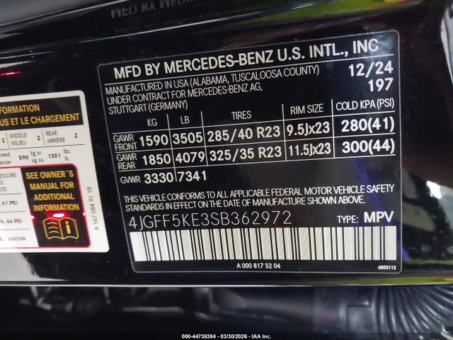 44738384 :رقم المزاد ، 4JGFF5KE3SB362972 vin ، 2025 Mercedes-benz Gls 450 4matic مزاد بيع