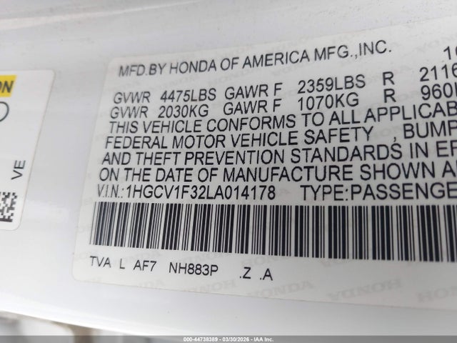 2020 HONDA ACCORD 1HGCV1F32LA014178 Photo 8