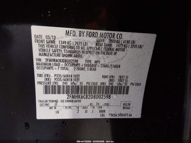 Aukcja sprzedaży 2013 Ford Flex Sel, vin: 2FMHK6C82DBD02598, numer aukcji: 44738390