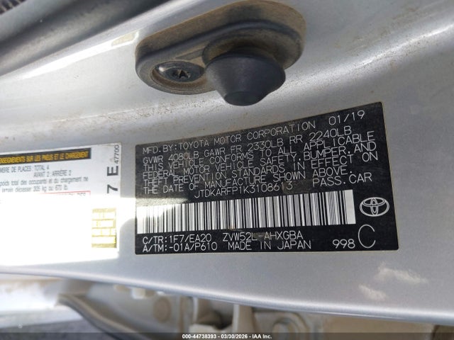 2019 Toyota Prius Prime Advanced მანქანა იყიდება აუქციონზე, vin: JTDKARFP1K3108613, აუქციონის ნომერი: 44738393