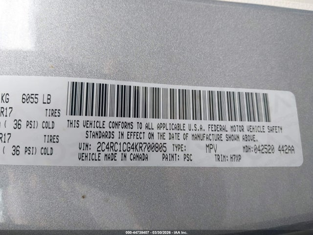 Продажа на аукционе авто 2019 Chrysler Pacifica Lx, vin: 2C4RC1CG4KR700805, номер лота: 44738407