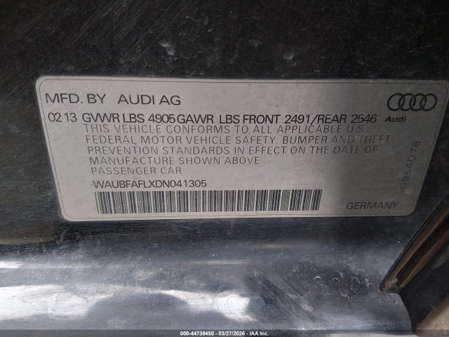 2013 AUDI A4 WAUBFAFLXDN041305 Photo 8
