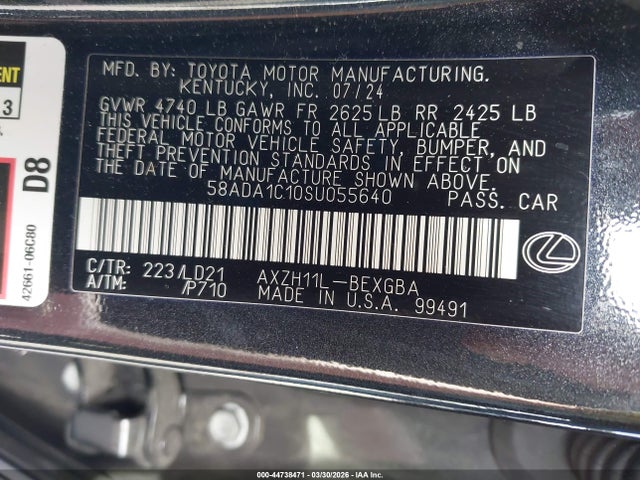 Продажа на аукционе авто 2025 Lexus Es 300h, vin: 58ADA1C10SU055640, номер лота: 44738471