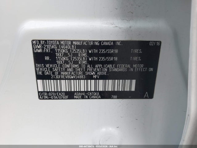 2T3DFREV8GW454883 Toyota Rav4 Limited