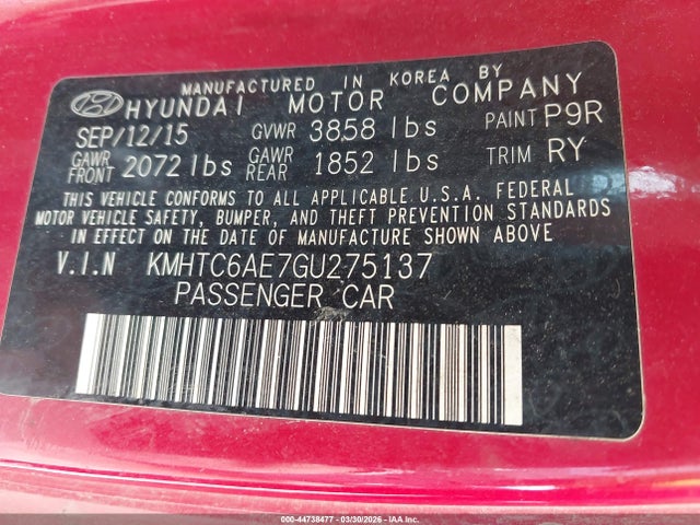 Aukcja sprzedaży 2016 Hyundai Veloster Turbo, vin: KMHTC6AE7GU275137, numer aukcji: 44738477