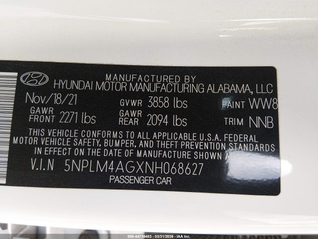 Продажа на аукционе авто 2022 Hyundai Elantra Sel, vin: 5NPLM4AGXNH068627, номер лота: 44738483