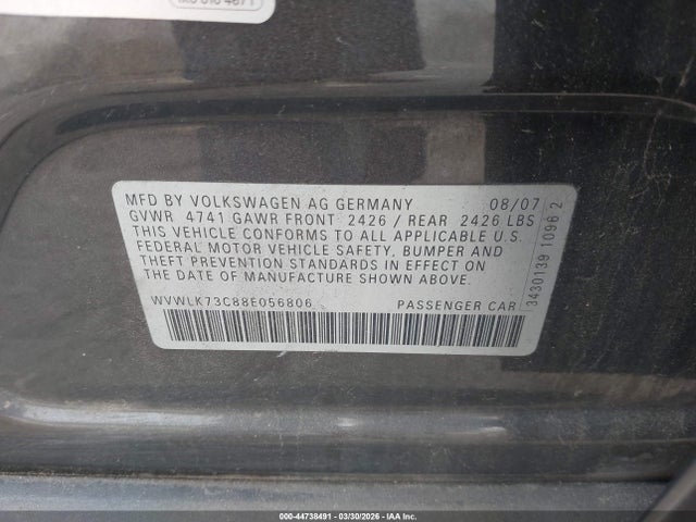 2008 VOLKSWAGEN PASSAT WVWLK73C88E056806 Photo 8