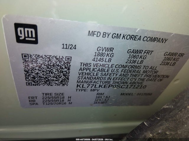 Продажа на аукционе авто 2025 Chevrolet Trax Fwd Activ, vin: KL77LKEP0SC171210, номер лота: 44738506