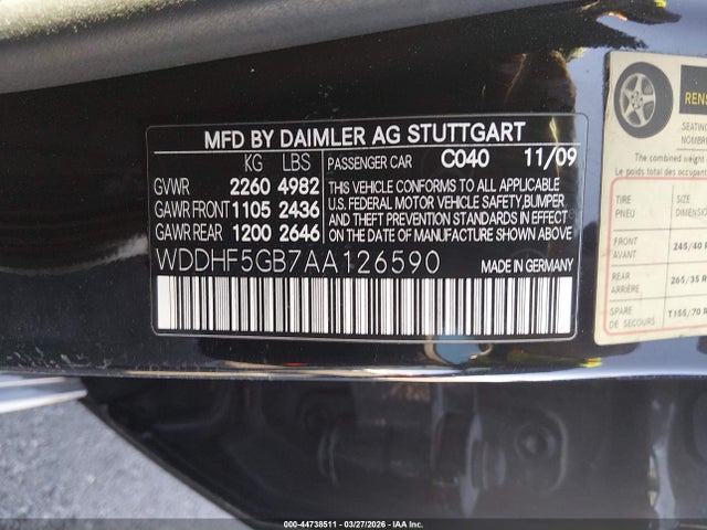 Aukcja sprzedaży 2010 Mercedes-benz E 350, vin: WDDHF5GB7AA126590, numer aukcji: 44738511