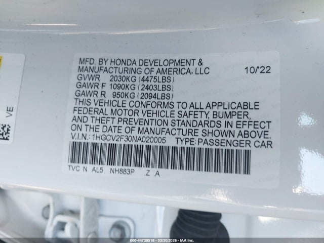 1HGCV2F30NA020005 Honda Accord Sport 2.0t