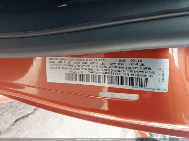 Продаж на аукціоні авто 2010 Volkswagen New Beetle 2.5l Red Rock Edition, vin: 3VWRG3AG9AM023434, номер лоту: 44738526
