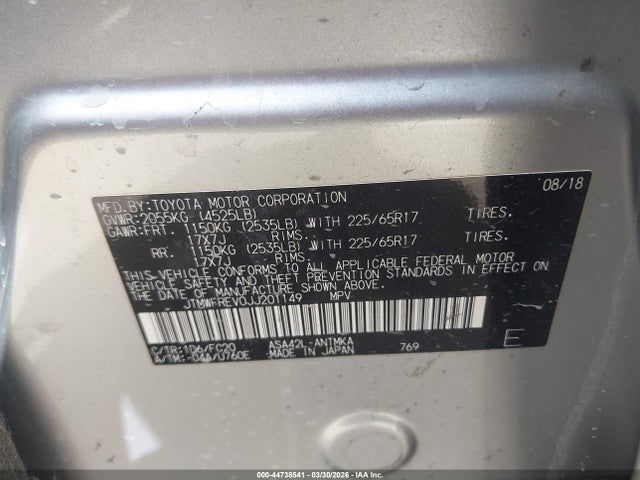 Продаж на аукціоні авто 2018 Toyota Rav4 Xle, vin: JTMWFREV0JJ201149, номер лоту: 44738541