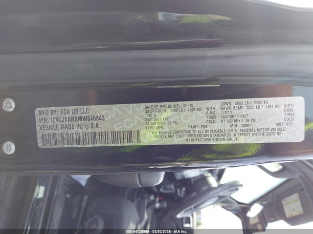 2021 JEEP WRANGLER 1C4GJXANXMW646843 Photo 8