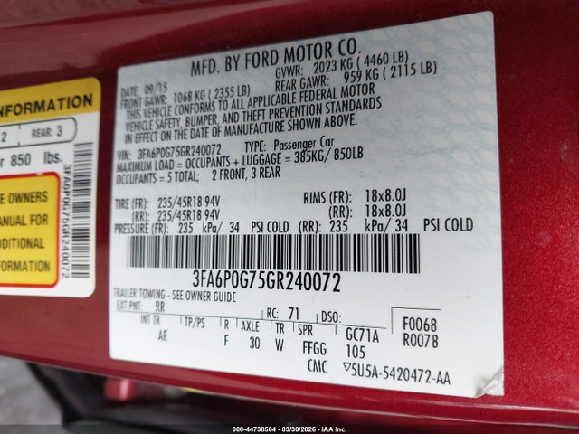 Ford FUSION S 2016 3FA6P0G75GR240072 Image 9