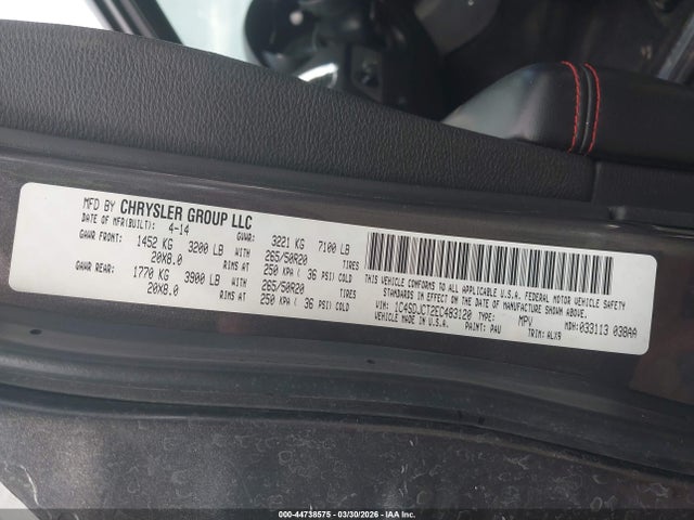 Aukcja sprzedaży 2014 Dodge Durango R/t, vin: 1C4SDJCT2EC483120, numer aukcji: 44738575