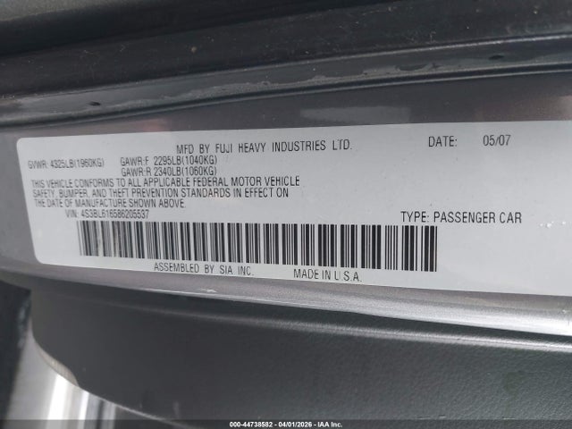 Aukcja sprzedaży 2008 Subaru Legacy 2.5i, vin: 4S3BL616586205537, numer aukcji: 44738582