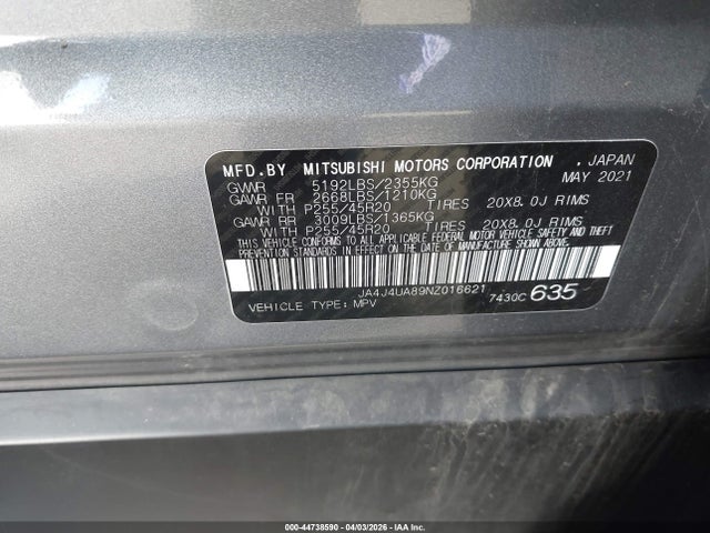 JA4J4UA89NZ016621 Mitsubishi Outlander Black Edition S-awc/se 2.5 S-awc/se Launch Edition S-awc