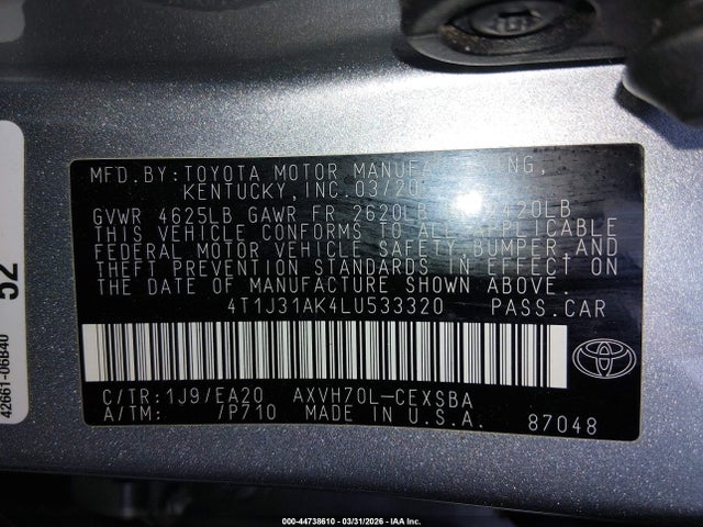 4T1J31AK4LU533320 Toyota Camry Se Hybrid