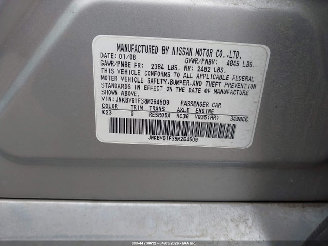 Продажа на аукционе авто 2008 Infiniti G35x, vin: JNKBV61F38M264509, номер лота: 44738612