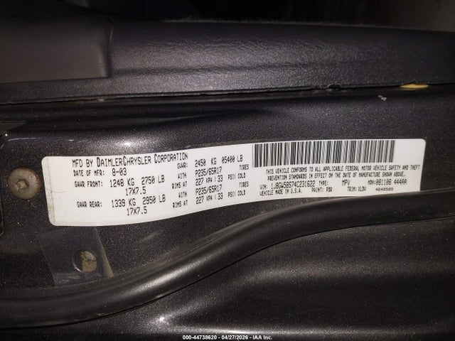 Продажа на аукционе авто 2004 Jeep Grand Cherokee Limited, vin: 1J8GW58S74C231622, номер лота: 44738620