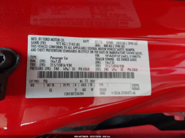 1FADP3F24EL118670 Ford FOCUS SE