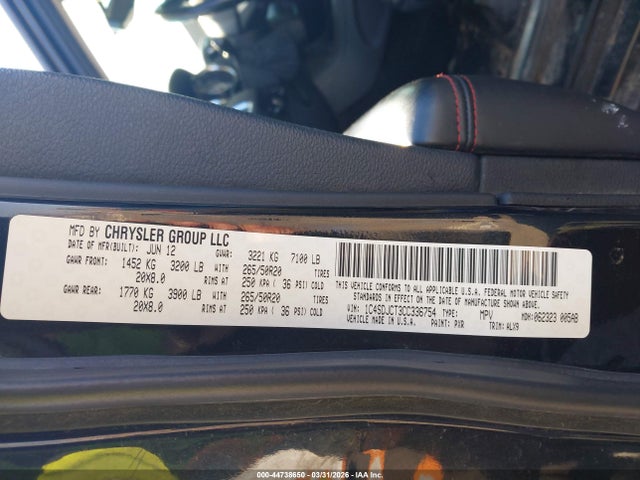Продажа на аукционе авто 2012 Dodge Durango R/t, vin: 1C4SDJCT3CC336754, номер лота: 44738650