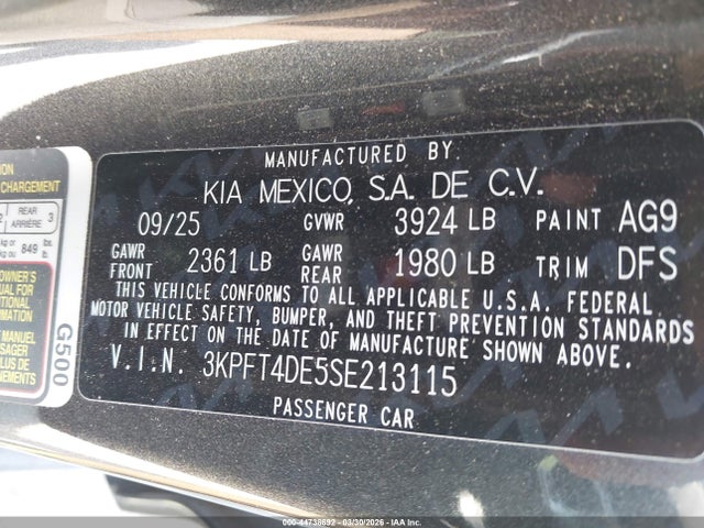 Продажа на аукционе авто 2025 Kia K4 Lxs, vin: 3KPFT4DE5SE213115, номер лота: 44738692