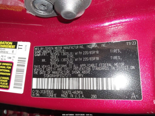 Toyota Highlander Xle 2023 5TDKDRAH9PS527211 Image 9