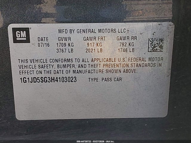 1G1JD5SG3H4103023 Chevrolet Sonic Lt Auto