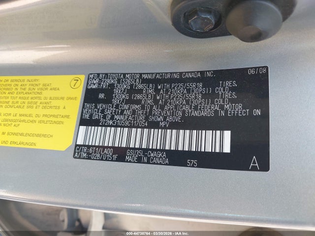 Aukcja sprzedaży 2009 Lexus Rx 350, vin: 2T2HK31U59C117054, numer aukcji: 44738764