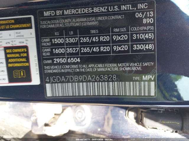 Aukcja sprzedaży 2013 Mercedes-benz Ml 550 4matic, vin: 4JGDA7DB9DA263828, numer aukcji: 44738771