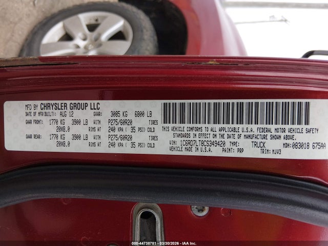 Продаж на аукціоні авто 2012 Ram 1500 Slt, vin: 1C6RD7LT8CS349420, номер лоту: 44738781