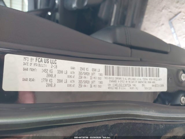 Продажа на аукционе авто 2018 Dodge Durango Gt Awd, vin: 1C4RDJDG2JC307534, номер лота: 44738786