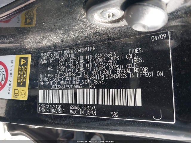 Aukcja sprzedaży 2009 Toyota Highlander Sport, vin: JTEES43A792129863, numer aukcji: 44738792