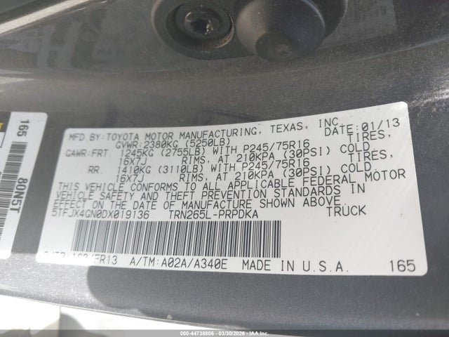 Aukcja sprzedaży 2013 Toyota Tacoma Prerunner, vin: 5TFJX4GN0DX019136, numer aukcji: 44738806