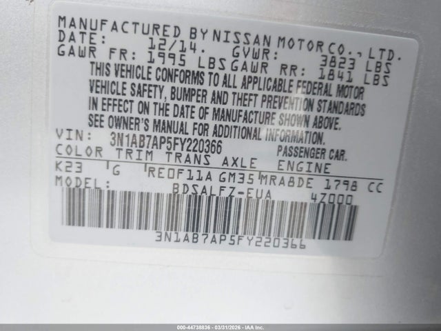 3N1AB7AP5FY220366 Nissan Sentra Fe+ S