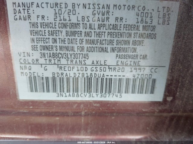 3N1AB8CV3LY307745 Nissan Sentra Sv Xtronic Cvt