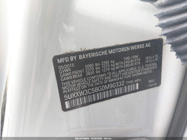 44738858 :رقم المزاد ، 5UXXW3C58G0M90332 vin ، 2016 Bmw X4 Xdrive28i مزاد بيع