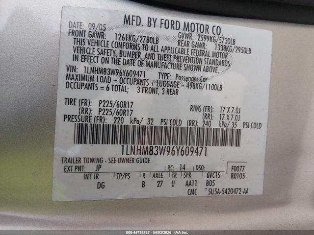 Продажа на аукционе авто 2006 Lincoln Town Car Designer Series, vin: 1LNHM83W96Y609471, номер лота: 44738867