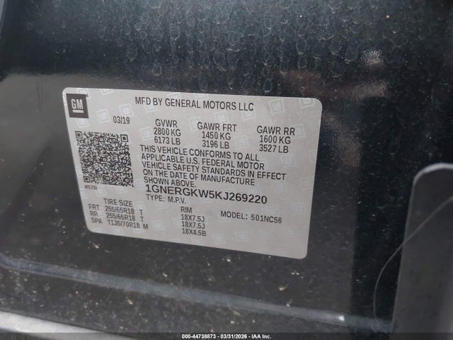1GNERGKW5KJ269220 Chevrolet Traverse 1lt