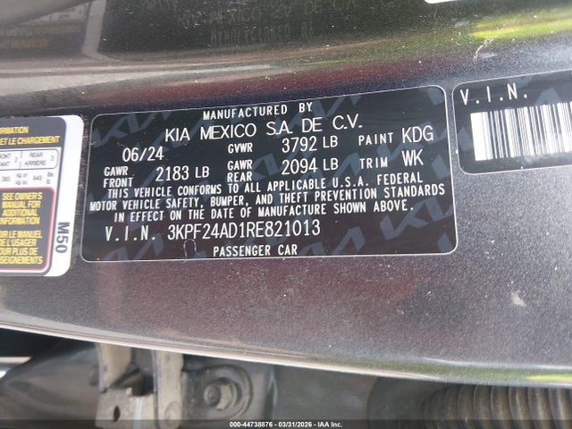 Продажа на аукционе авто 2024 Kia Forte Lx, vin: 3KPF24AD1RE821013, номер лота: 44738876